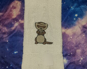 Ferret embroidered hamd towel kitchen or bath
