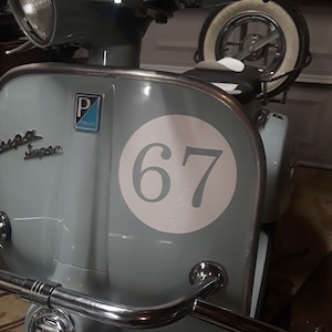 Vintage style car racing number scooter motorcycle decal car door wind shield customizable