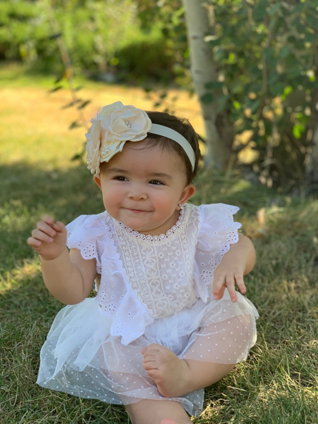 White Boho Lace Baby Girl Dress Romper First Birthday Etsy