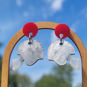 Ohio State Earrings, Football Helmet Earrings, Buckeyes Earrings, OSU Studs, Buckeye Fan Gift, Ohio State Alumni, Scarlet and Grey Earrings
