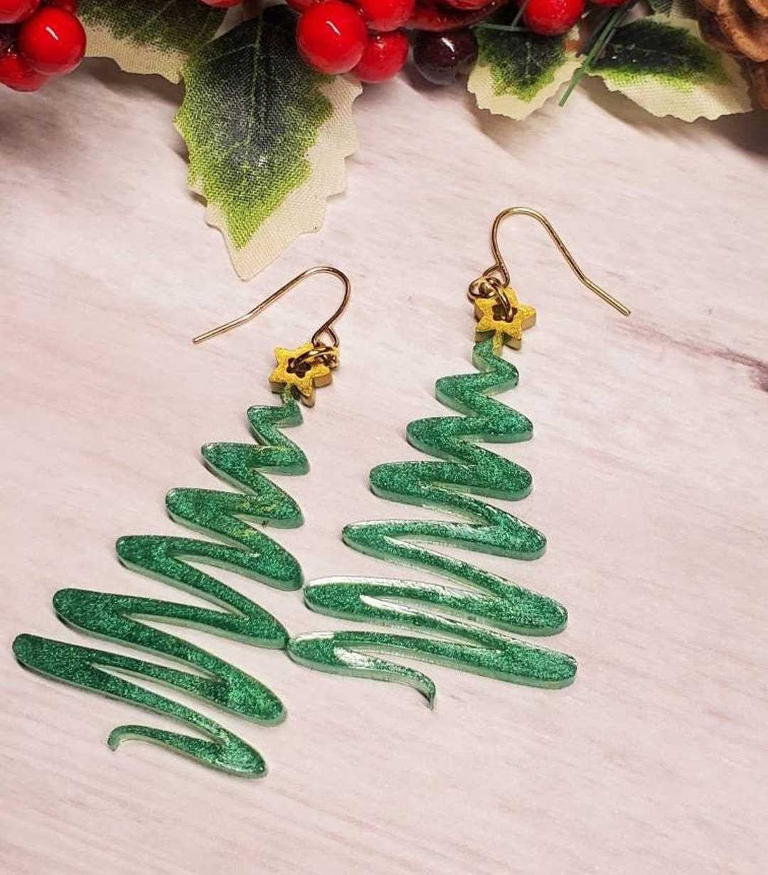 Gold christmas tree earrings best sale