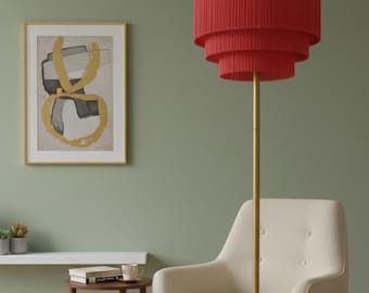 Fringe Floor Lamp with Coral Red triple-layered Fringed Lampshade.