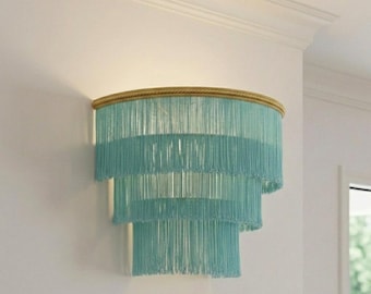 Mid-Century Modern 3-Tier Fringe Wall Sconce - Art Deco Tassel Chandelier Light - Bohemian Wall Lamp.