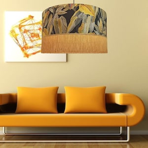 BLACK TROPICAL Handmade Gold lined Lamp shade with Fringing, by Abajur.