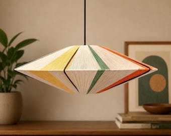 Handwoven Geometric Pendant Light Tokyo-6000 |Mid-Century Modern Boho Yarn Lampshade