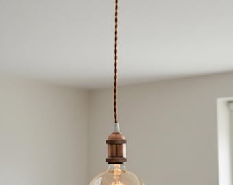 Vintage Industrial Copper Pendant Light Kit – Twisted Brown Fabric Cord – E26/E27 Socket