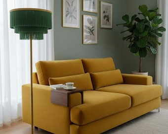 Fringe Floor Lamp with Green triple-layered Fringed Lampshade.