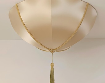 XL 6-light Regency Silk Flush Mount Ceiling Light - Champagne Gold Tassel Pendant.