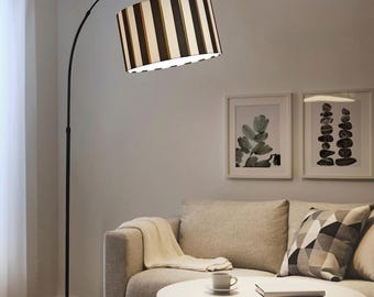 Arc Floor Lamp, Handmade Lampshade in Black and White.