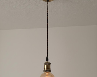 Vintage Brass Pendant Light – Edison Style, Twisted Cord Hanging Lamp
