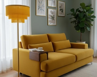 Fringe Floor Lamp with Egg Yolk Yellow triple-layered Fringed Lampshade.