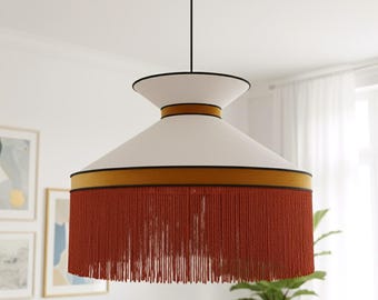 Statement Terracotta Fringed Pendant Chandelier: Modern Boho - Mid-Century Style.
