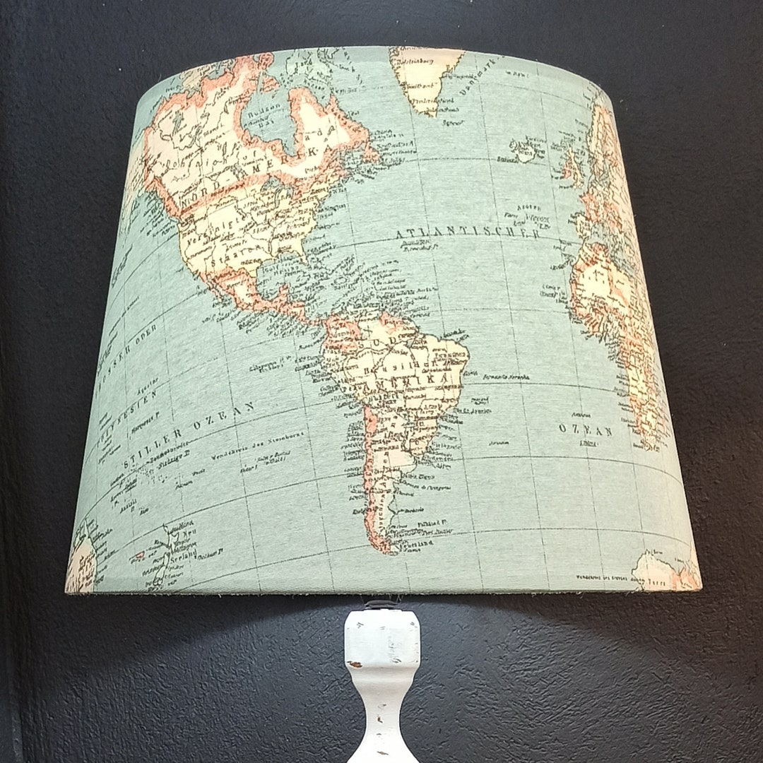World Map Lampshade: Handmade Country Style Table/floor Lamp or Pendant ...