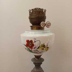 Antique Oil lamp,Very Rare,Petroleum/kerosene lamp,(without glass!),Hand Painted Porcelain oil reservoir,Italian early 20th cent.Art Nouveau