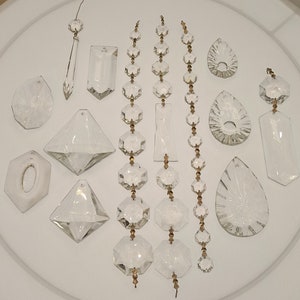 Vintage Glass Chandelier Pendants: Octagon & Sword Crystal Parts