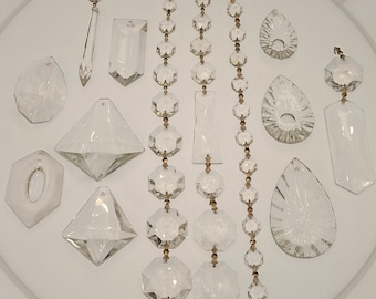 Vintage Glass Chandelier Pendants: Octagon & Sword Crystal Parts