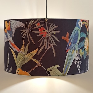 PARROTS AT NIGHT Velvet Gold-line, Handmade Lamp shade  by Abajur