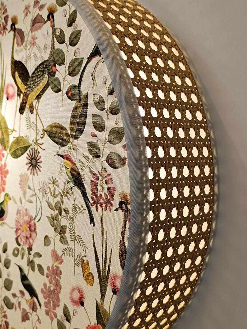Bonatical Rattan Lighting Botanical Bird Wall Sconce – Viennese Braid Rattan Lamp Shade, Floral ...