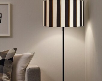 Black and White Floor Lamp, Handmade Lampshade with Vertical Stripes.