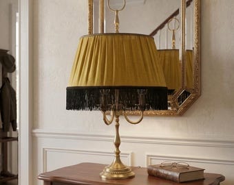 Vintage 3-Light Brass Table Lamp with Adjustable Handmade Wild Silk Shade.