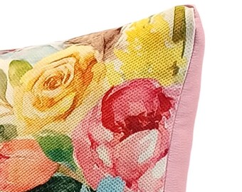 Coussin de luxe en tissu Panama « 1204 ROSES EN ROSE » imprimé numériquement, excellente qualité, design exclusif par Abajur.