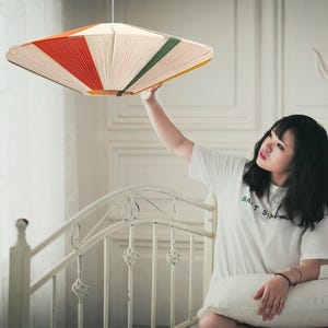 Tokyo-6000 YARN in White, Impressive Handmade Lamp shade, Large woven Bon Bon Lampshade, Pendant Light by Abajur.