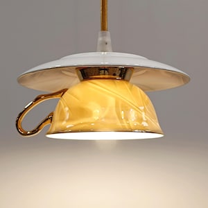 Bone China Tea Cup Hanglamp: marmerpatroon, gouden afwerking