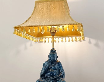 Vintage Japanese Buddha Table Lamp with pastel glazes of Blue, by Abajur.