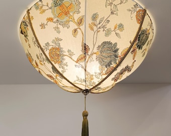 XL 6-light Tiffany Fabric Lampshade Belvedere, Floral Flush Mount Ceiling Light, Silk Art Deco