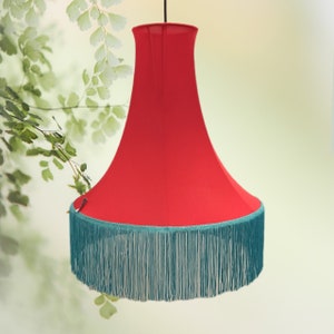 RED TRUMPET FLOWER Hanging Light, Handmade Lamp shade, Pendant Light  by Abajur.