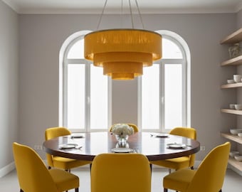 Luxurious Handmade Fringe Pendant Lamp – Egg Yolk Yellow & Gold, XL, D-80cm.