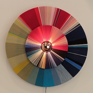 Handmade Circle of Colors Wall Art Lamp: Woven Yarn Lampshade, Ambient Lighting