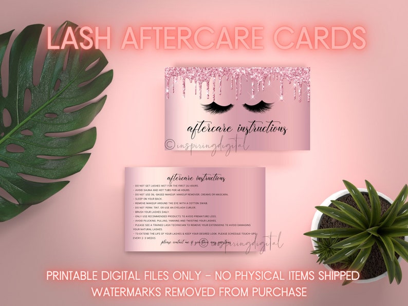 Lash Extensions Aftercare Card Pink Lashes Aftercare Card Etsy