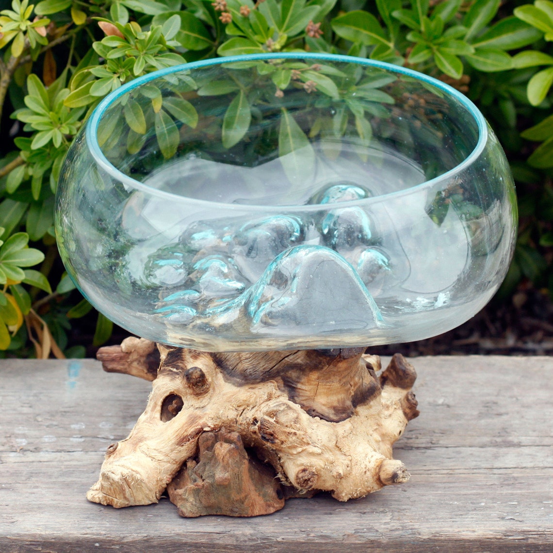 Melted glass bowl on driftwood Unique & quirky one of a kind Etsy