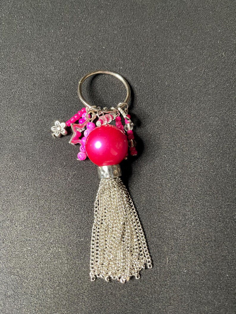 Pink Tassel Beaded Keychain Etsy