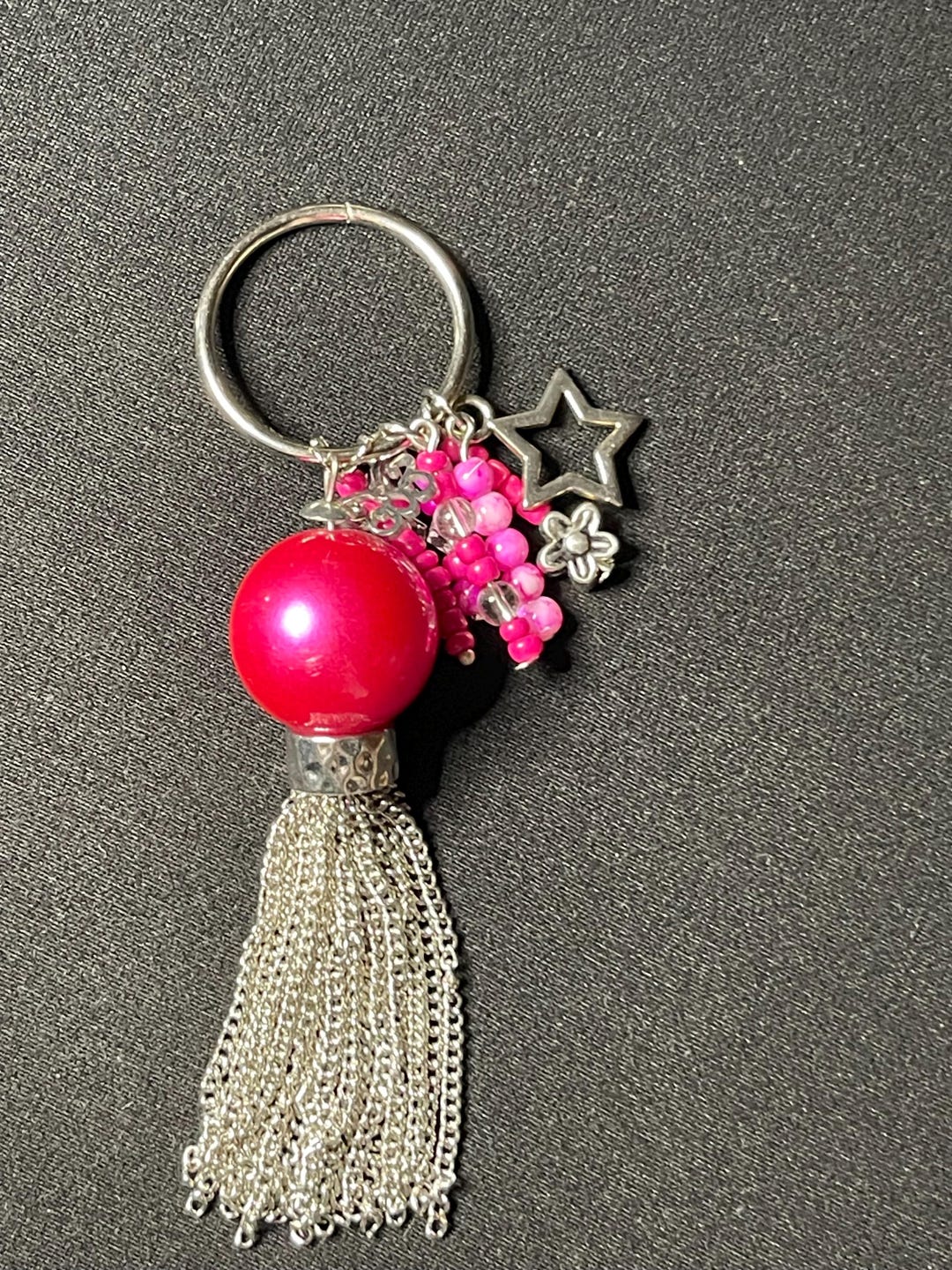 Pink Tassel Beaded Keychain Etsy