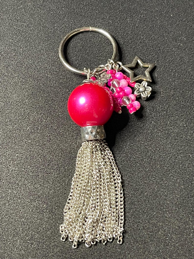 Pink Tassel Beaded Keychain Etsy