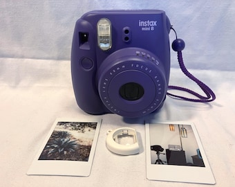 Film Tested Grape Instax Mini 8 Instant Camera W/ Close Up Lens  - Working! #402x