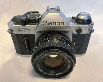 Film Tested Canon AE-1 Program 35mm Camera With FD 50mm 1:1.8 Lens and Flash. G+ Condition! #3455