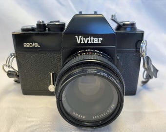 Film Tested 1970's Vivitar 220/SL SLR 35mm Camera W/ Vivitar 50mm 1.2 Lens, Instructions, Shutter Cable. Working! #3471