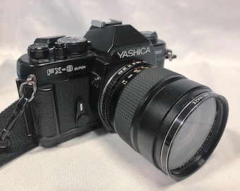 Film Tested Vintage 1986 Yashica FX-3 Super 2000 35mm SLR Camera W Yashica ML Zoom 42-75mm 1:3.5-4.5 Lens, Case and Flash. Working! #3282