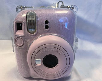 Film Tested Fujifilm Instax Mini 12 Blossom Pink Instant Camera W/ Clear Plastic Carrying Case. Working! #4038