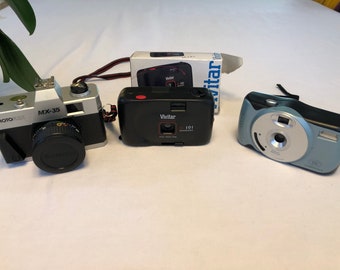 Three Lot of 35mm Toy Cameras. PhotoFlex, Vivitar, SBI. All shutter tested.  #1480