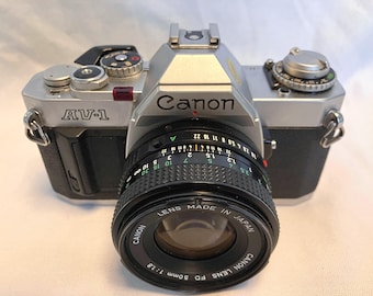 Film Tested 1979 Canon AV-1 35mm SLR Camera With FD 50mm 1:1.8.  Very Good Condition Working! #4133