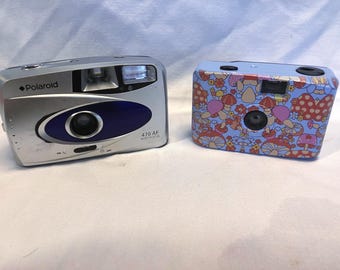 Polaroid 470AF and Mushroom Design Unknown Fixed Focus Plastic Manual 35mm Reusable Cameras. Read the Item Description for Details #4146