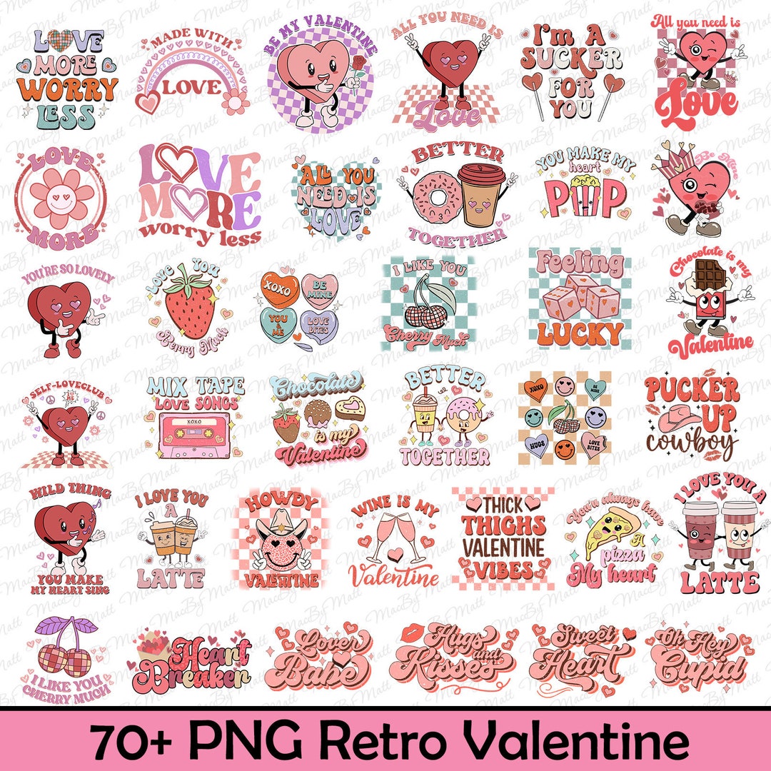 70 Retro Valentine Png Bundle, Valentine Bundle Png, Love Heart Png ...