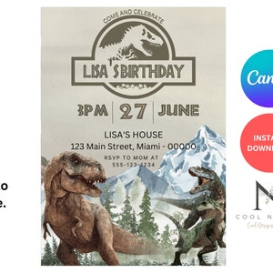 Jurassic World Birthday Invitation Template, Dinosaur Party Jurassic Park, Kids Birthday Theme Party Invitation - Editable Printable Canva