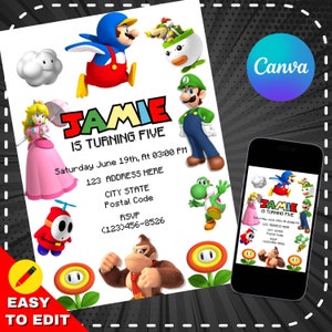 Super Mario Birthday Invitation, Birthday Invitation, Super Mario Invitation, Editable Printable Mario Invitation Birthday Template Canva