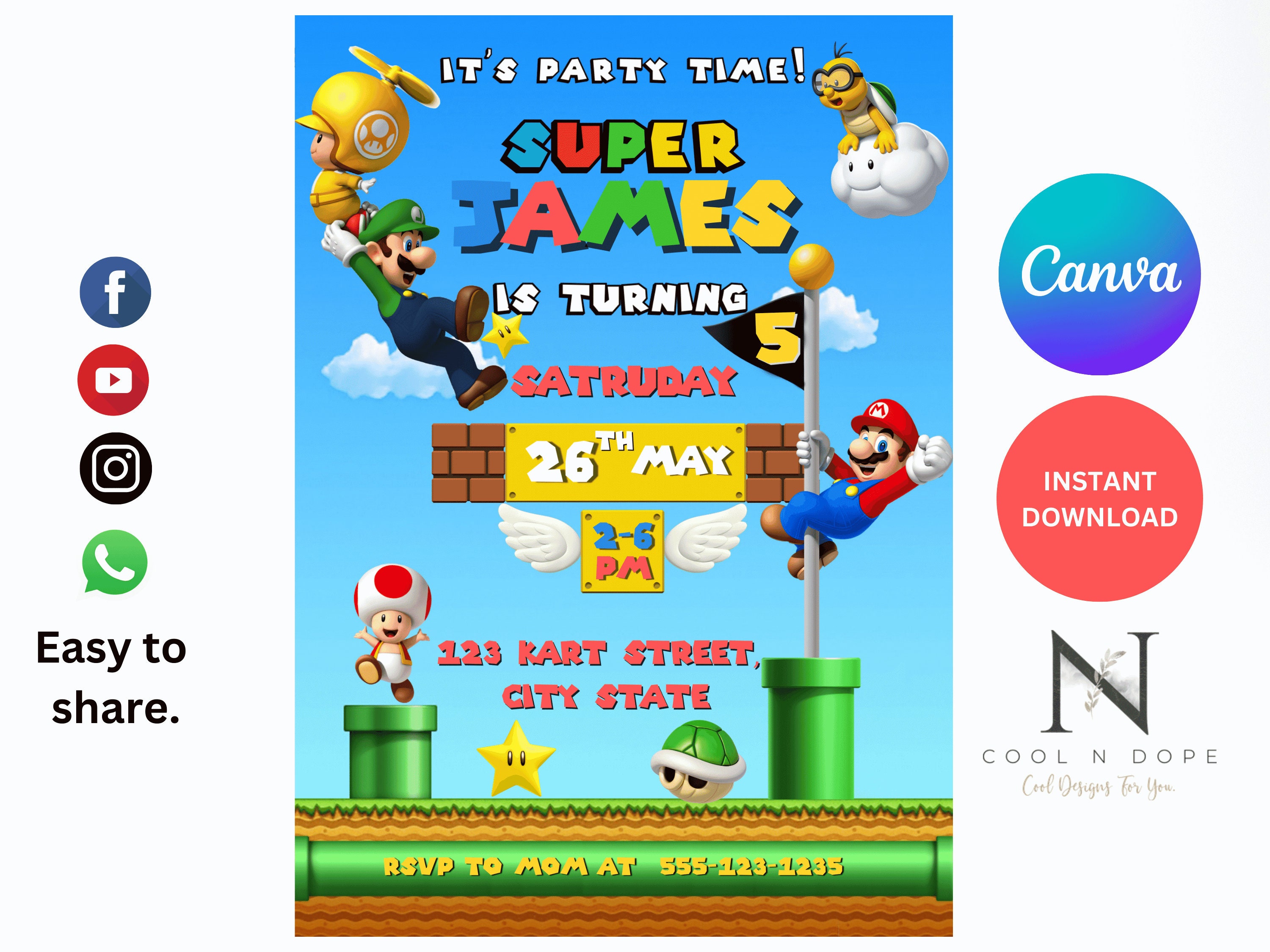 Super Mario Bros Free Party Printables and Invitations. - Oh My