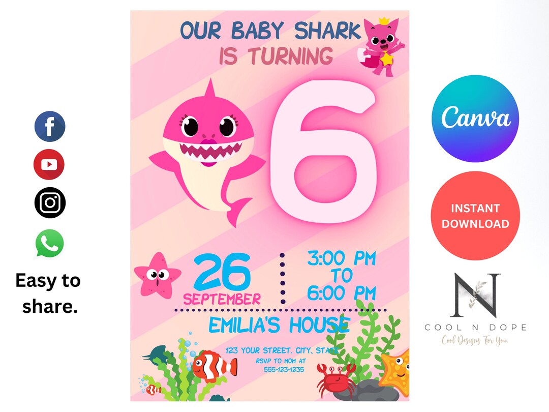 EDITABLE Baby Shark Birthday Invitations Pink Baby Shark Pink And editable-baby-shark-birthday-invitations-pink-baby-shark-pink-and